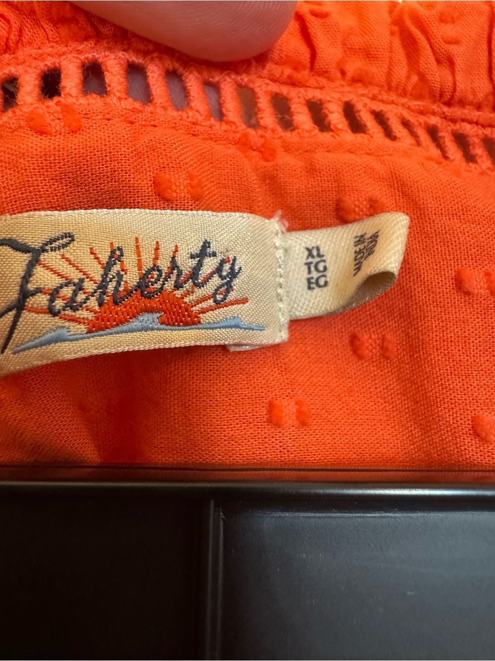 Faherty Orange Ruffled Collar Button-Down Blouse - Picture 2 of 4